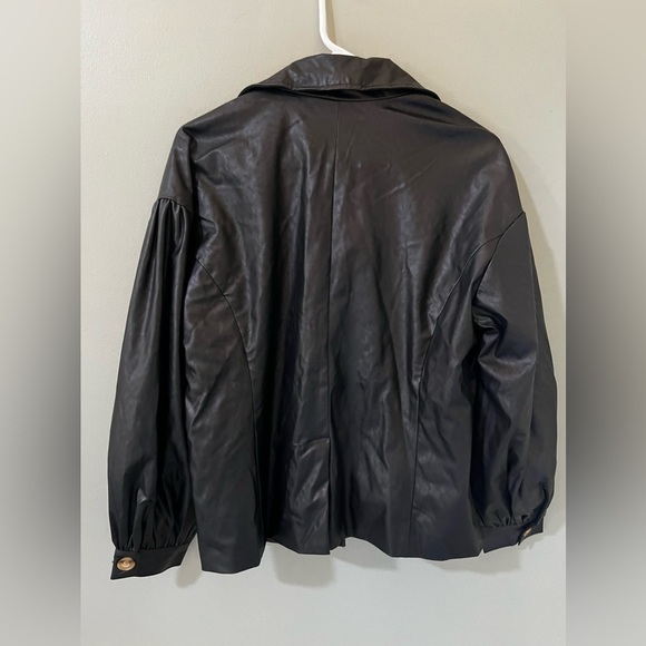 Who What Wear Faux Leather Jacket small Black Open Biker Sweater Wide Sleeves - Picture 5 of 5